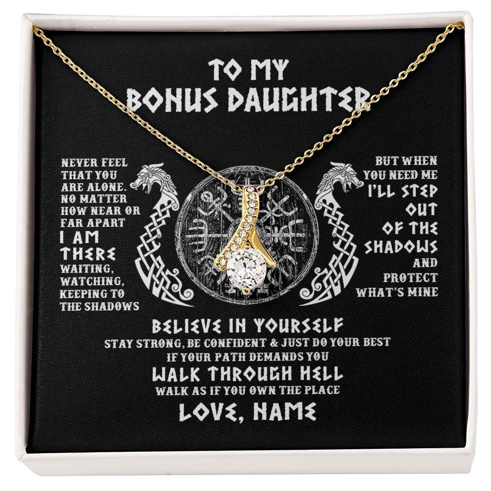 Alluring Beauty Necklace 18K Yellow Gold Finish | 1 | Personalized To My Bonus Daughter Necklace Viking Never Feel You Are Alone Odin Scandinavian Norse Runes Birthday Christmas Customized Gift Box Message Card | teecentury