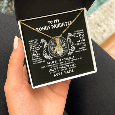 Alluring Beauty Necklace 18K Yellow Gold Finish | 2 | Personalized To My Bonus Daughter Necklace Viking Never Feel You Are Alone Odin Scandinavian Norse Runes Birthday Christmas Customized Gift Box Message Card | teecentury