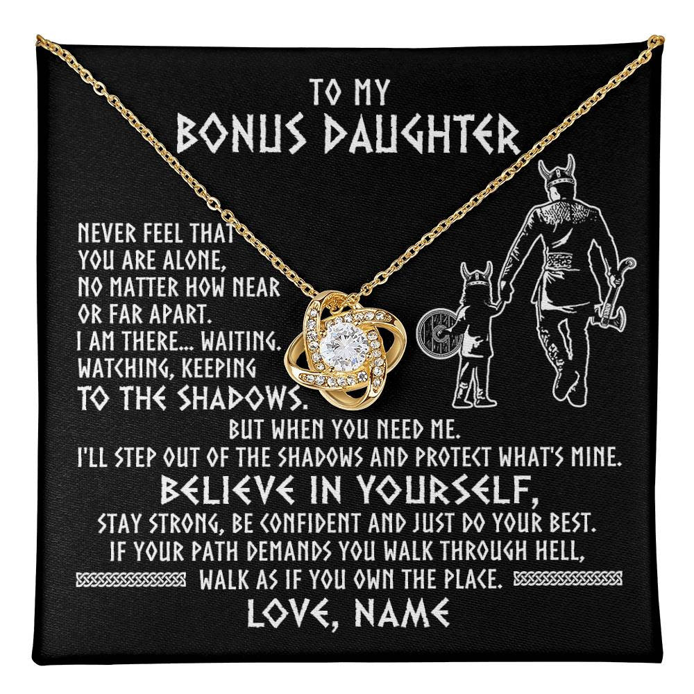 Love Knot Necklace 18K Yellow Gold Finish | 1 | Personalized To My Bonus Daughter Necklace Viking Never Feel You Are Alone Scandinavian Runes Viking Stepdaughter Christmas Customized Gift Box Message Card | teecentury