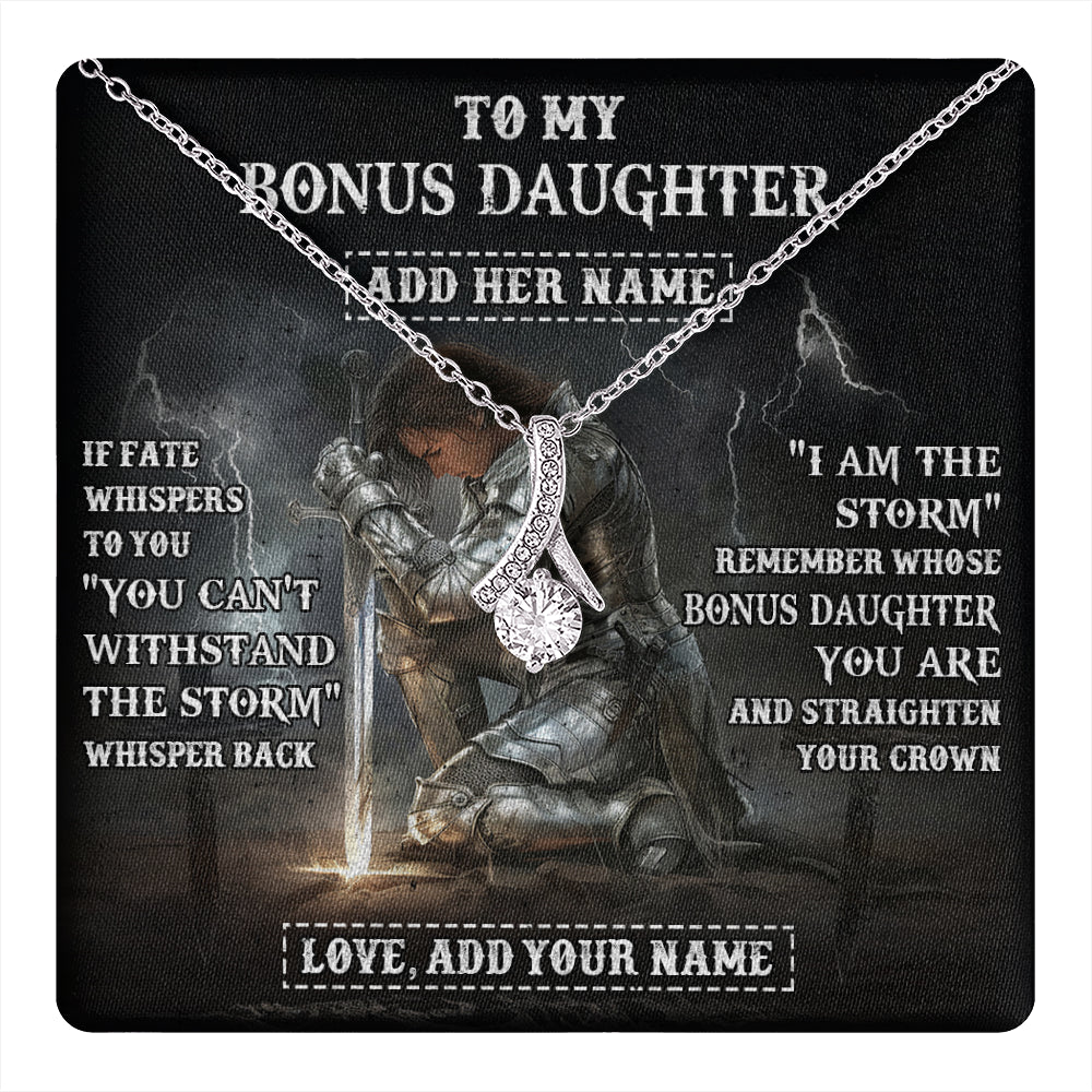 Alluring Beauty Necklace 14K White Gold Finish | 1 | Personalized To My Bonus Daughter Necklace Women Warrior Knights Templar I Am The Storm Best Stepdaughter Birthday Gifts Christmas Gift Box Message Card | teecentury