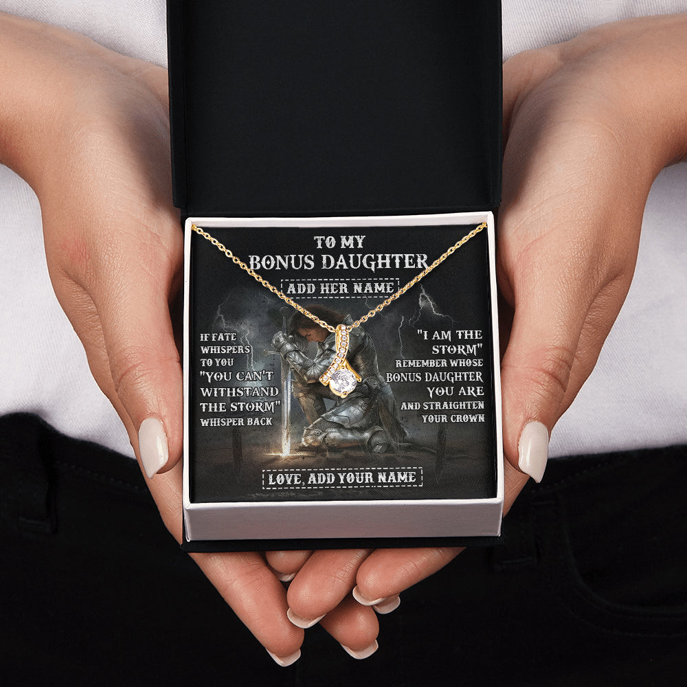 Alluring Beauty Necklace 18K Yellow Gold Finish | 2 | Personalized To My Bonus Daughter Necklace Women Warrior Knights Templar I Am The Storm Best Stepdaughter Birthday Gifts Christmas Gift Box Message Card | teecentury