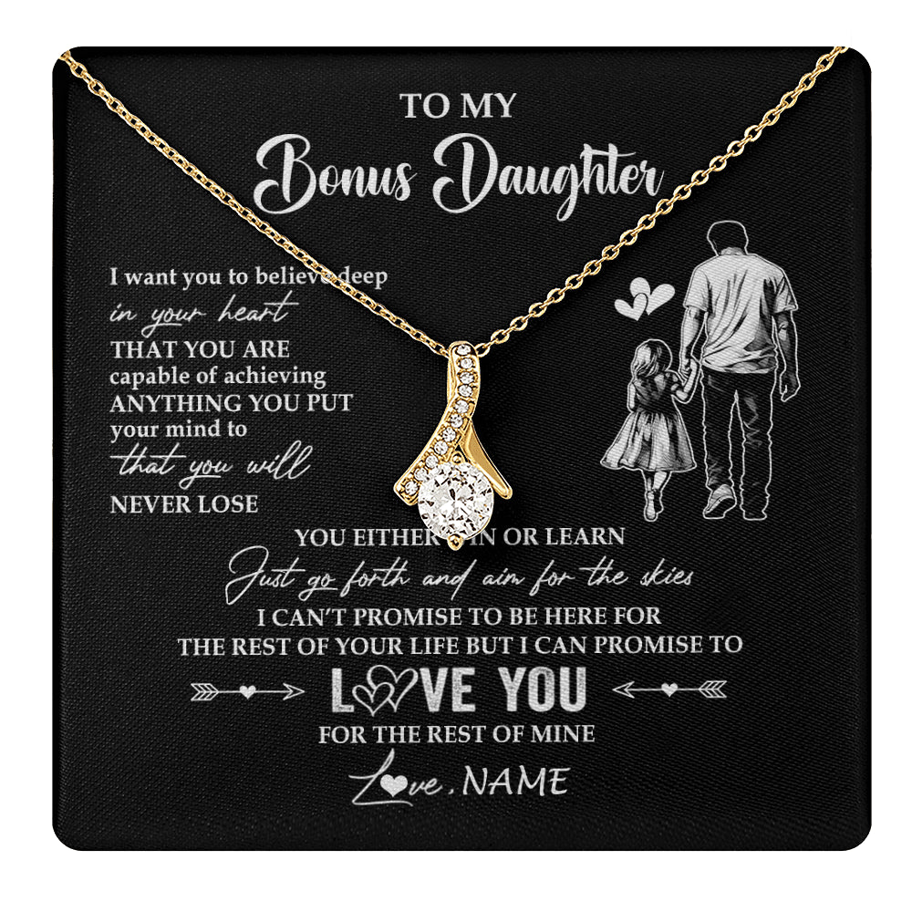 Alluring Beauty Necklace 18K Yellow Gold Finish | 1 | Personalized To My Bonus Daughter Necklace You Will Never Lose From Stepdad Dad Stepdaughter Birthday Gifts Christmas Customized Gift Box Message Card | teecentury