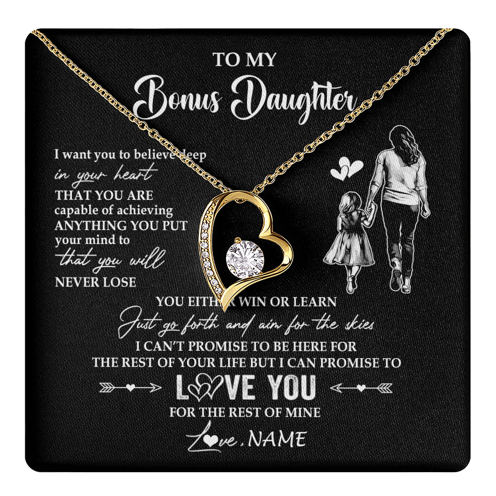 Forever Love Necklace 18K Yellow Gold Finish | 1 | Personalized To My Bonus Daughter Necklace You Will Never Lose From Stepmother Stepdaughter Birthday Gifts Graduation Christmas Gift Box Message Card | teecentury