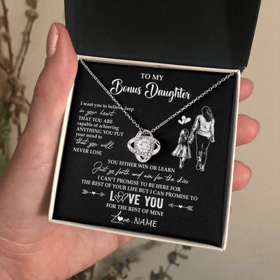 Love Knot Necklace 14K White Gold Finish | 2 | Personalized To My Bonus Daughter Necklace You Will Never Lose From Stepmother Stepdaughter Birthday Gifts Graduation Christmas Gift Box Message Card | teecentury