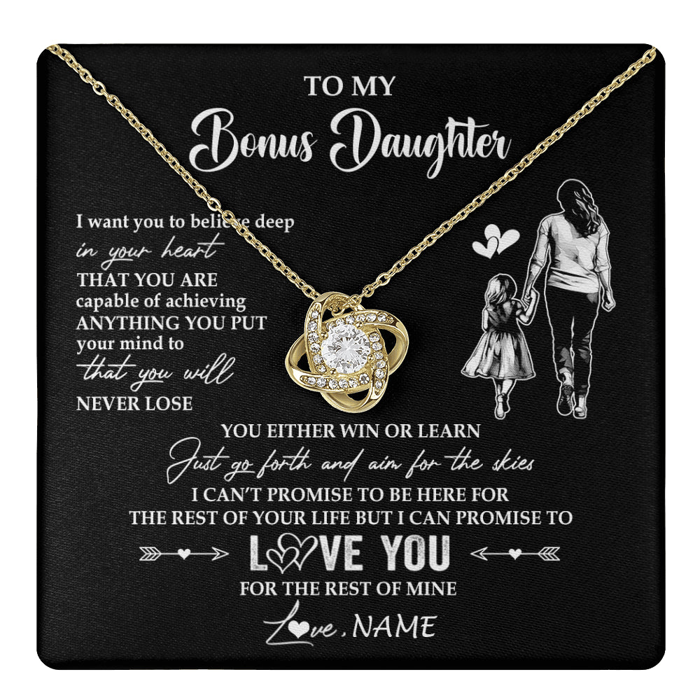 Love Knot Necklace 18K Yellow Gold Finish | 1 | Personalized To My Bonus Daughter Necklace You Will Never Lose From Stepmother Stepdaughter Birthday Gifts Graduation Christmas Gift Box Message Card | teecentury