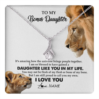 Alluring Beauty Necklace 14K White Gold Finish | 1 | Personalized To My Bonus Daughter Necklace from Stepdad Lion I Love You Stepchild Adopted Daughter Birthday Christmas Customized Gift Box Message Card | teecentury