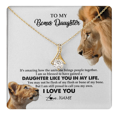 Alluring Beauty Necklace 18K Yellow Gold Finish | 1 | Personalized To My Bonus Daughter Necklace from Stepdad Lion I Love You Stepchild Adopted Daughter Birthday Christmas Customized Gift Box Message Card | teecentury