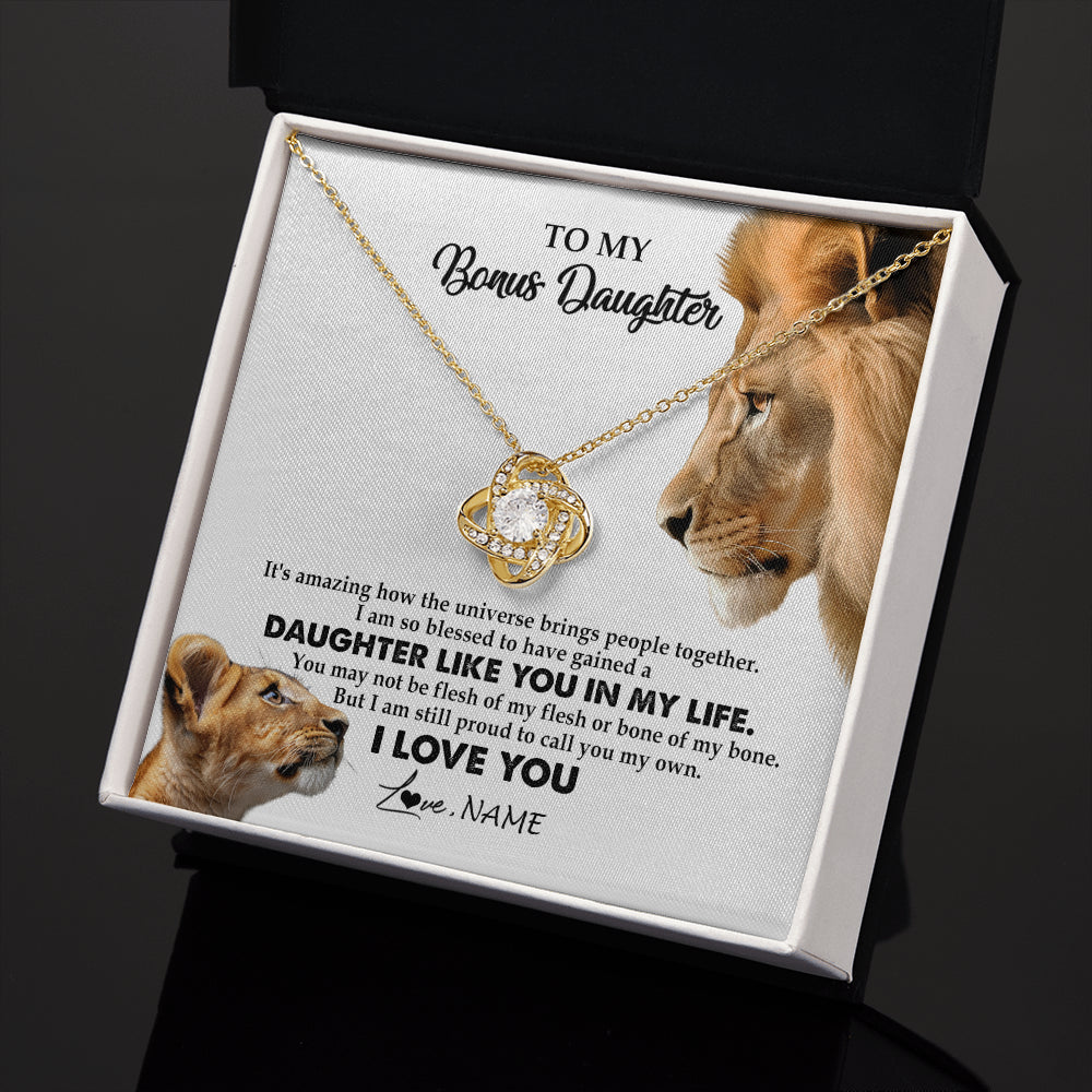 Love Knot Necklace 18K Yellow Gold Finish | 2 | Personalized To My Bonus Daughter Necklace from Stepdad Lion I Love You Stepchild Adopted Daughter Birthday Christmas Customized Gift Box Message Card | teecentury