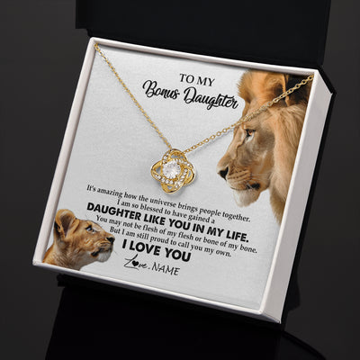 Love Knot Necklace 18K Yellow Gold Finish | 2 | Personalized To My Bonus Daughter Necklace from Stepdad Lion I Love You Stepchild Adopted Daughter Birthday Christmas Customized Gift Box Message Card | teecentury