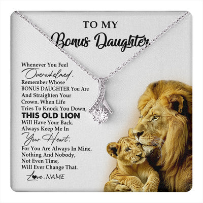 Alluring Beauty Necklace 14K White Gold Finish | 1 | Personalized To My Bonus Daughter Necklace from Stepdad Whenever You Fell Overwhelmed Lion Stepdaughter Birthday Christmas Customized Gift Box Message Card | teecentury