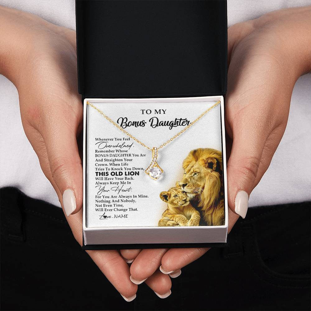 Alluring Beauty Necklace 18K Yellow Gold Finish | 2 | Personalized To My Bonus Daughter Necklace from Stepdad Whenever You Fell Overwhelmed Lion Stepdaughter Birthday Christmas Customized Gift Box Message Card | teecentury