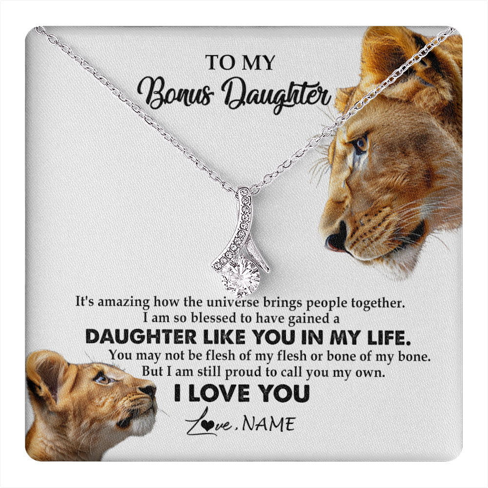 Alluring Beauty Necklace 14K White Gold Finish | 1 | Personalized To My Bonus Daughter Necklace from Stepmom Lion I Love You Stepchild Adopted Daughter Birthday Christmas Customized Gift Box Message Card | teecentury
