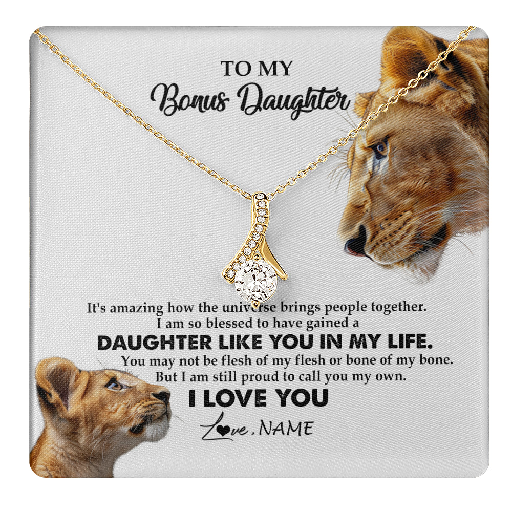 Alluring Beauty Necklace 18K Yellow Gold Finish | 1 | Personalized To My Bonus Daughter Necklace from Stepmom Lion I Love You Stepchild Adopted Daughter Birthday Christmas Customized Gift Box Message Card | teecentury