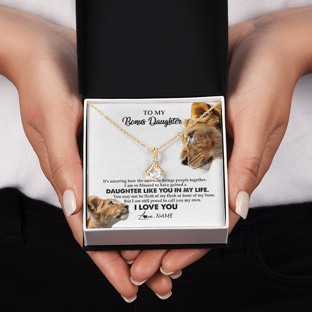 Alluring Beauty Necklace 18K Yellow Gold Finish | 2 | Personalized To My Bonus Daughter Necklace from Stepmom Lion I Love You Stepchild Adopted Daughter Birthday Christmas Customized Gift Box Message Card | teecentury