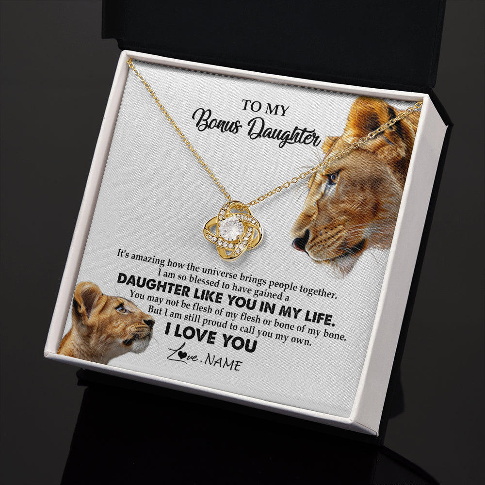 Love Knot Necklace 18K Yellow Gold Finish | 2 | Personalized To My Bonus Daughter Necklace from Stepmom Lion I Love You Stepchild Adopted Daughter Birthday Christmas Customized Gift Box Message Card | teecentury