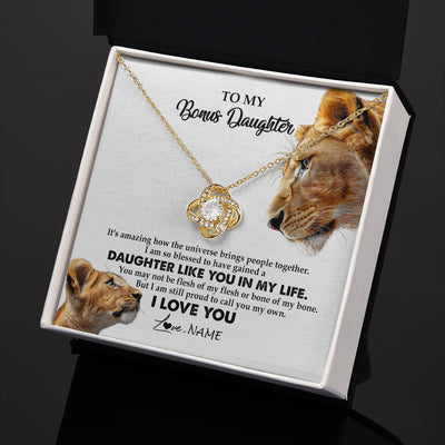 Love Knot Necklace 18K Yellow Gold Finish | 2 | Personalized To My Bonus Daughter Necklace from Stepmom Lion I Love You Stepchild Adopted Daughter Birthday Christmas Customized Gift Box Message Card | teecentury