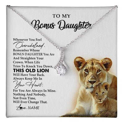 Alluring Beauty Necklace 14K White Gold Finish | 1 | Personalized To My Bonus Daughter Necklace from Stepmom Whenever You Fell Overwhelmed Lion Stepdaughter Birthday Christmas Customized Gift Box Message Card | teecentury
