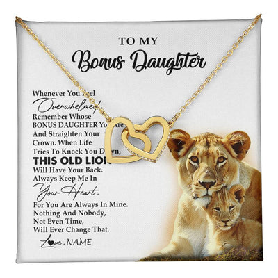 Interlocking Hearts Necklace 18K Yellow Gold Finish | 1 | Personalized To My Bonus Daughter Necklace from Stepmom Whenever You Fell Overwhelmed Lion Stepdaughter Birthday Christmas Customized Gift Box Message Card | teecentury