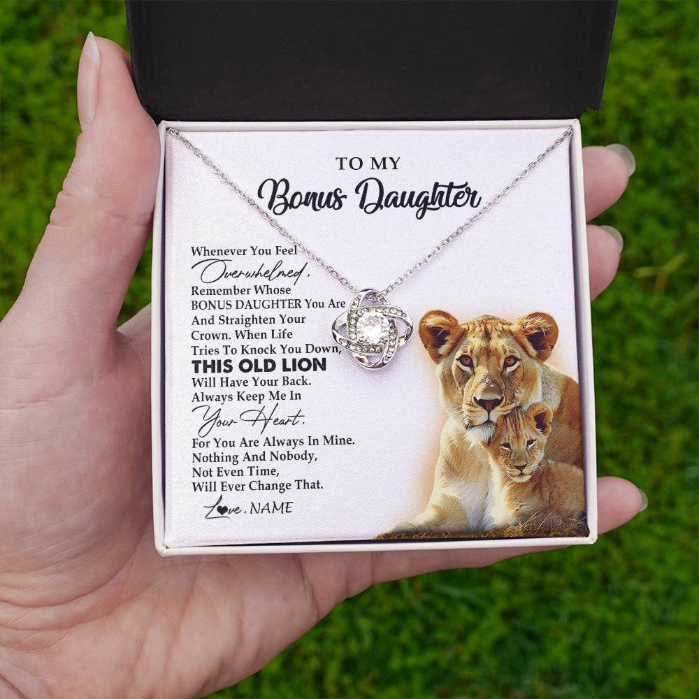 Love Knot Necklace 14K White Gold Finish | 2 | Personalized To My Bonus Daughter Necklace from Stepmom Whenever You Fell Overwhelmed Lion Stepdaughter Birthday Christmas Customized Gift Box Message Card | teecentury