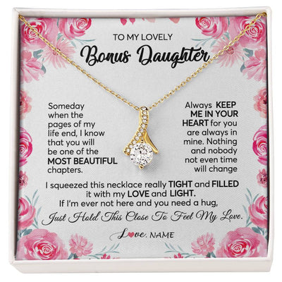 Alluring Beauty Necklace 18K Yellow Gold Finish | 1 | Personalized To My Bonus Daughter Necklace from Stepmother Always Keep Me in Your Heart Stepdaughter Birthday Christmas Customized Gift Box Message Card | teecentury