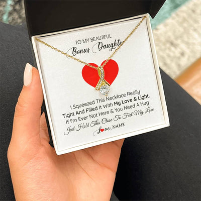 Alluring Beauty Necklace 18K Yellow Gold Finish | 2 | Personalized To My Bonus Daughter Necklace from Stepmother I Squeezed This Necklace Stepdaughter Birthday Graduation Christmas Customized Gift Box Message Card | teecentury