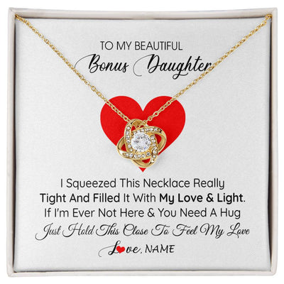 Love Knot Necklace 18K Yellow Gold Finish | 1 | Personalized To My Bonus Daughter Necklace from Stepmother I Squeezed This Necklace Stepdaughter Birthday Graduation Christmas Customized Gift Box Message Card | teecentury