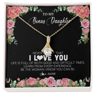 Alluring Beauty Necklace 18K Yellow Gold Finish | Personalized To My Bonus Daughter Necklace from Stepmother Never Forget I Love You Floral Jewelry for Stepdaughter Birthday Christmas Customized Message Card | teecentury