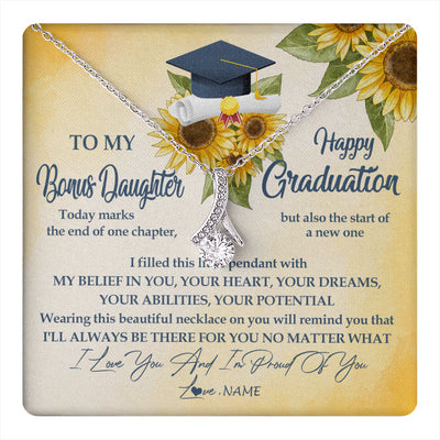 Alluring Beauty Necklace 14K White Gold Finish | 1 | Personalized To My Bonus Daughter On Her Graduation Day Necklace Flower I Love You I'm Proud Of You Class of 2024 Daughter Jewelry Customized Gift Box Message Card | teecentury