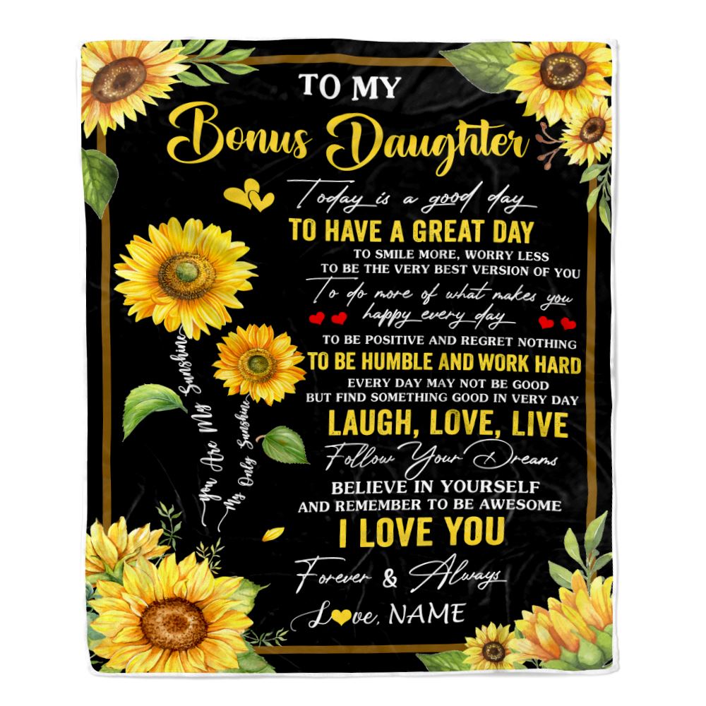 Personalized To My Bonus Daughter Sunflower Blanket From Stepmom Every Day Laugh Love Live Stepdaughter Birthday Gifts Christmas Customized Fleece Blanket | teecentury