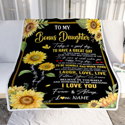 Personalized To My Bonus Daughter Sunflower Blanket From Stepmom Every Day Laugh Love Live Stepdaughter Birthday Gifts Christmas Customized Fleece Blanket | teecentury