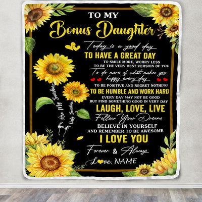 Personalized To My Bonus Daughter Sunflower Blanket From Stepmom Every Day Laugh Love Live Stepdaughter Birthday Gifts Christmas Customized Fleece Blanket | teecentury