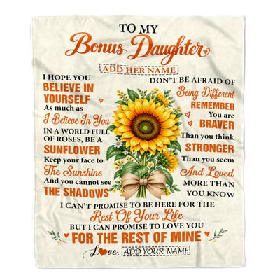 Personalized To My Bonus Daughter Sunflower From Step Mom Stepdad Blanket Inspirational Birthday Idea Stepdaughter Gift Graduation Christmas Fleece Blanket | teecentury