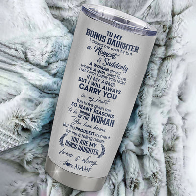 Personalized To My Bonus Daughter Tumbler From Step Mom Dad Stainless Steel Cup I Close My Eyes Wolf Stepdaughter Birthday Gifts Graduation Christmas Custom Travel Mug | teecentury