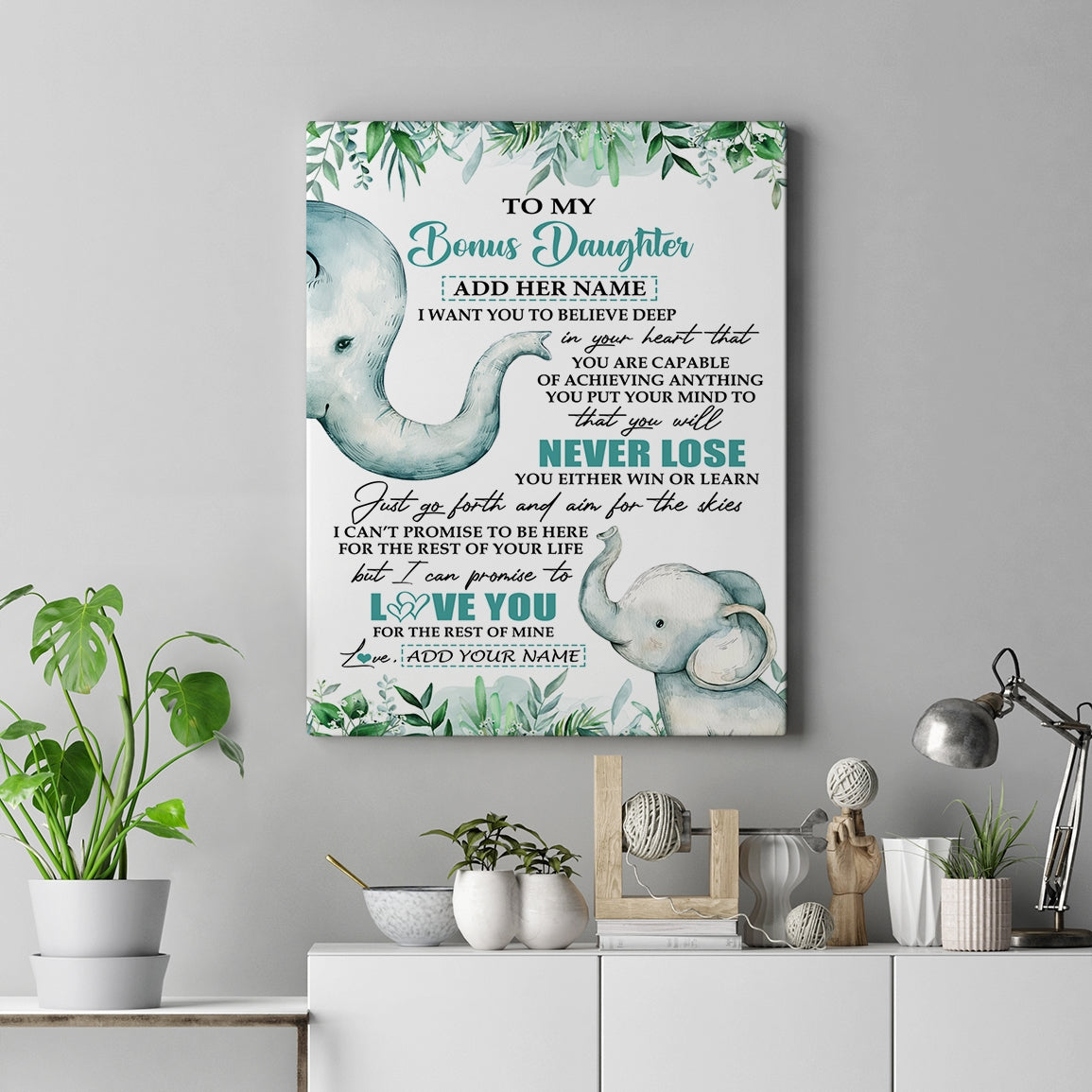 Personalized To My Bonus Daughter Tumbler From Stepmom Stepdad You Will Never Lose Elephant Stepdaughter Birthday Gifts Christmas Custom Wall Art Print Framed Canvas | teecentury