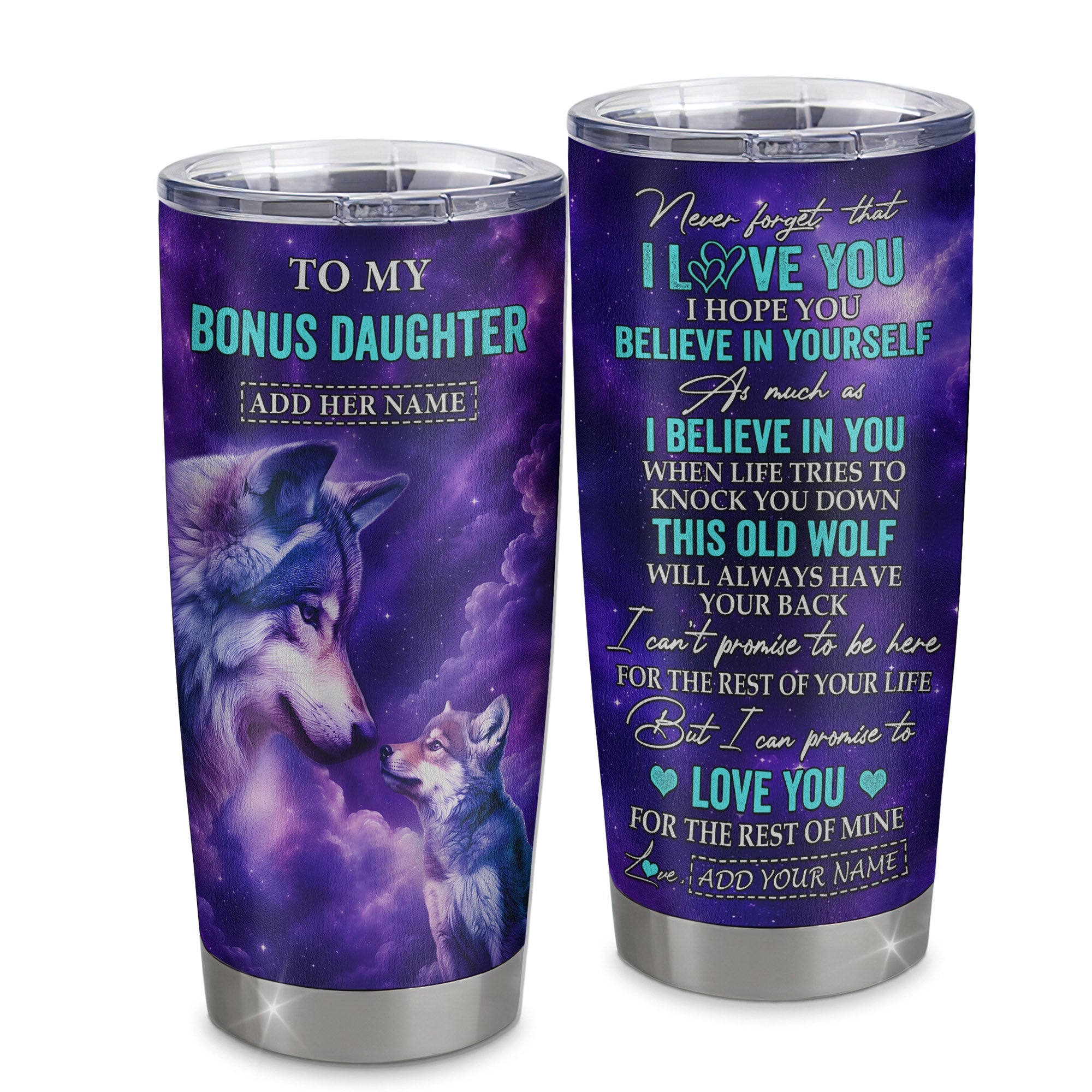 Personalized To My Bonus Daughter Tumbler From Stepmother Dad Wolf Never Forget I Love You Stepdaughter Birthday Gifts Christmas Custom Stainless Steel Travel Mug | teecentury