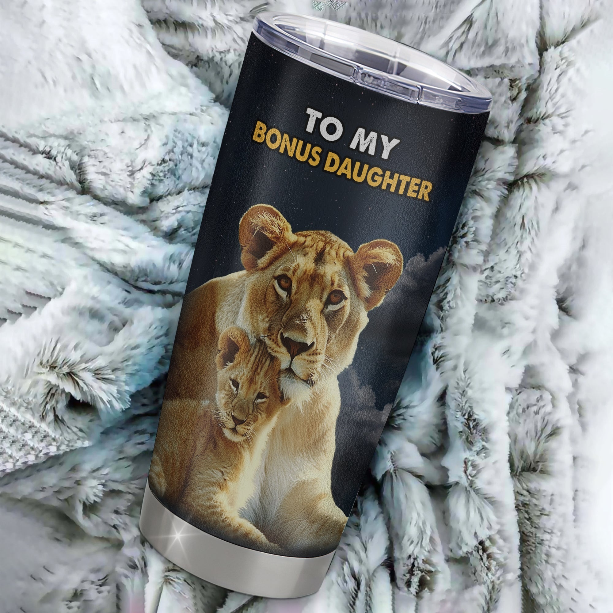Personalized To My Bonus Daughter Tumbler From Stepmother Stainless Steel Cup Lion Never Give Up Stepdaughter Graduation Birthday Christmas Travel Mug | teecentury