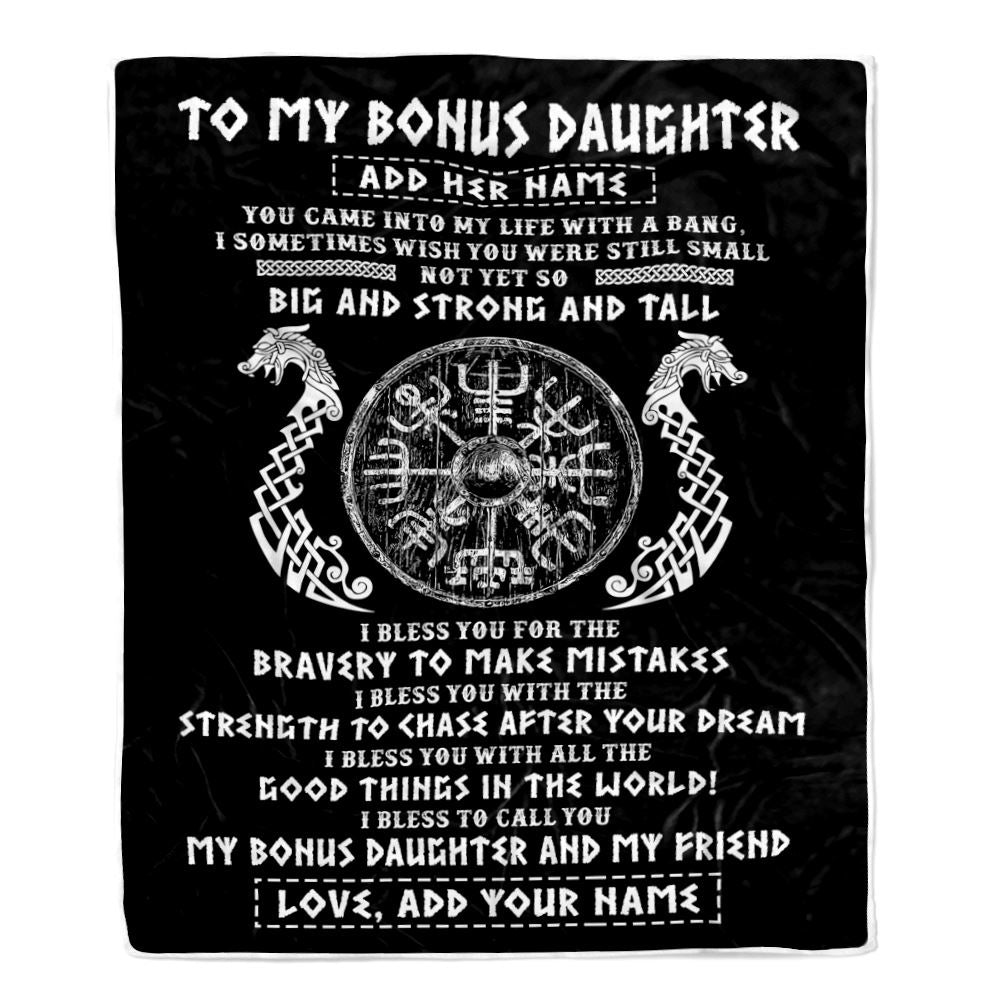 Personalized To My Bonus Daughter Viking Blanket From Stepdad My Bonus Daughter And My Friend Scandinavian Stepdaughter Birthday Gifts Christmas Fleece Blanket | teecentury