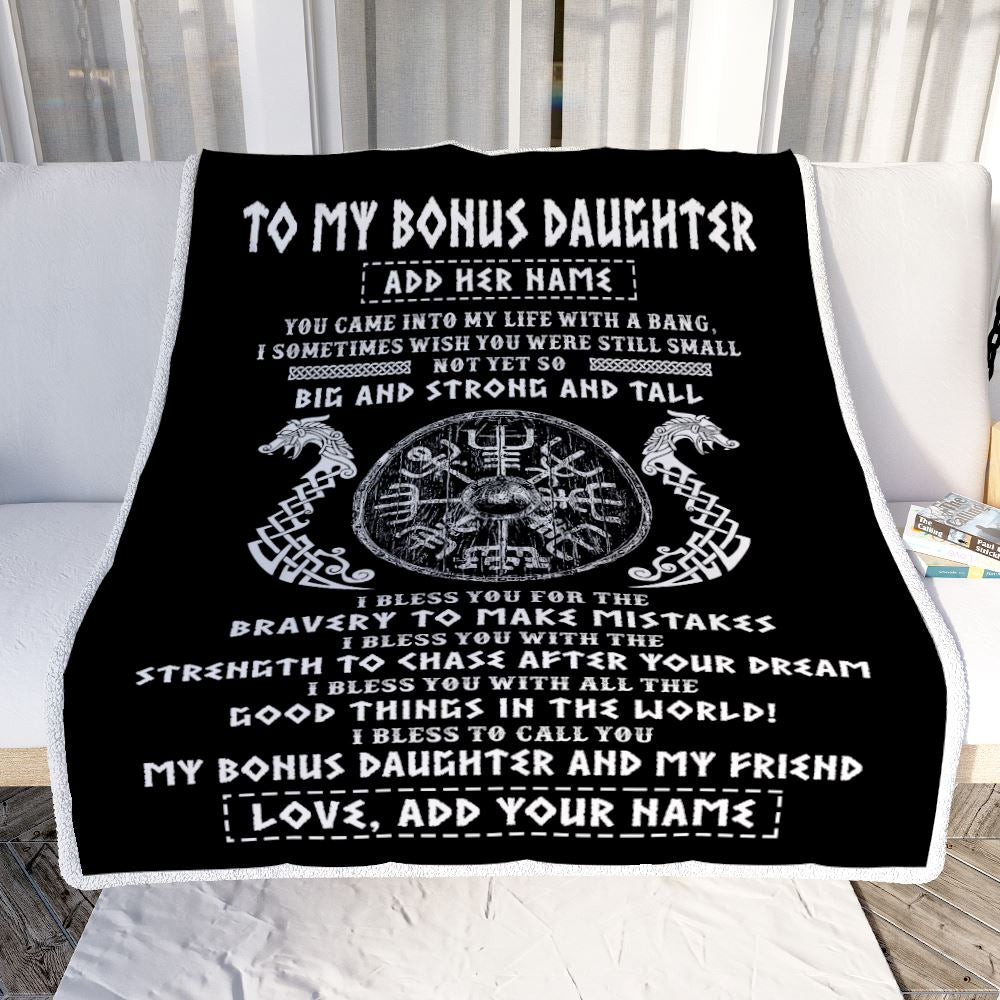Personalized To My Bonus Daughter Viking Blanket From Stepdad My Bonus Daughter And My Friend Scandinavian Stepdaughter Birthday Gifts Christmas Fleece Blanket | teecentury
