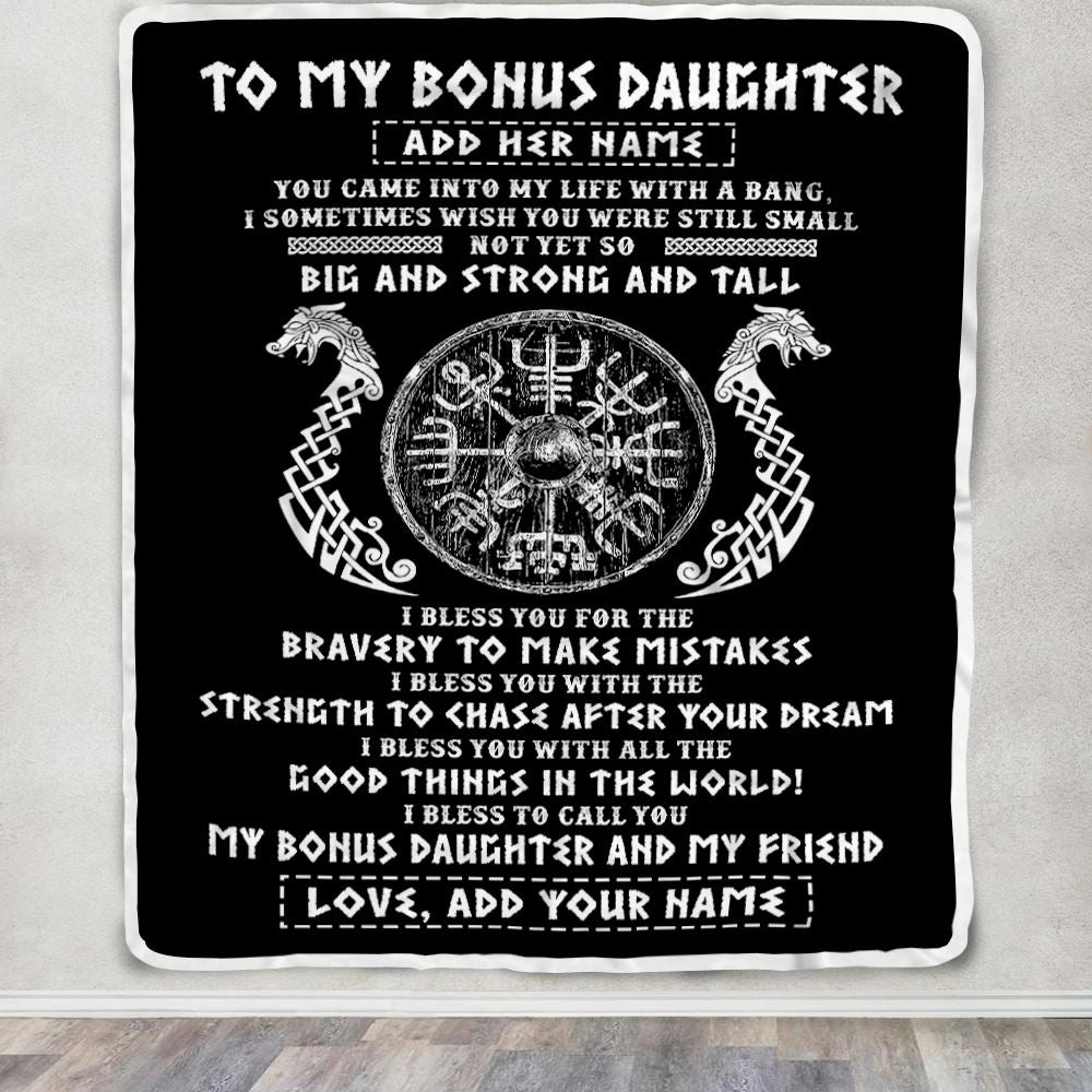 Personalized To My Bonus Daughter Viking Blanket From Stepdad My Bonus Daughter And My Friend Scandinavian Stepdaughter Birthday Gifts Christmas Fleece Blanket | teecentury