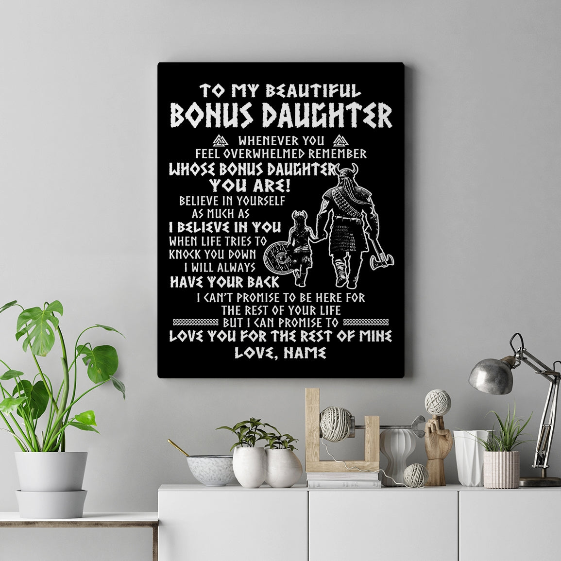 Personalized To My Bonus Daughter Viking Canvas From Step Dad Whenever You Feel Overwhelmed Stepdaughter Birthday Gifts Christmas Custom Wall Art Print Framed Canvas | teecentury