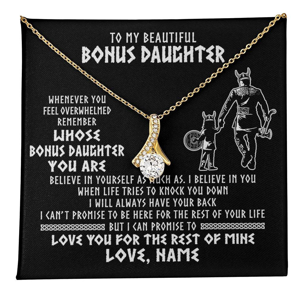 Alluring Beauty Necklace 18K Yellow Gold Finish | 1 | Personalized To My Bonus Daughter Viking Necklace From Step Dad Whenever You Feel Overwhelmed Stepdaughter Birthday Christmas Customized Gift Box Message Card | teecentury