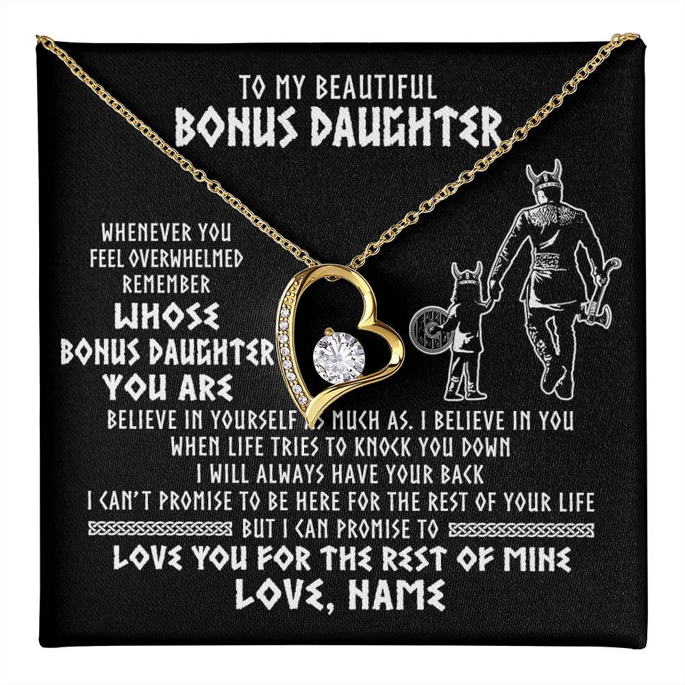 Forever Love Necklace 18K Yellow Gold Finish | 1 | Personalized To My Bonus Daughter Viking Necklace From Step Dad Whenever You Feel Overwhelmed Stepdaughter Birthday Christmas Customized Gift Box Message Card | teecentury