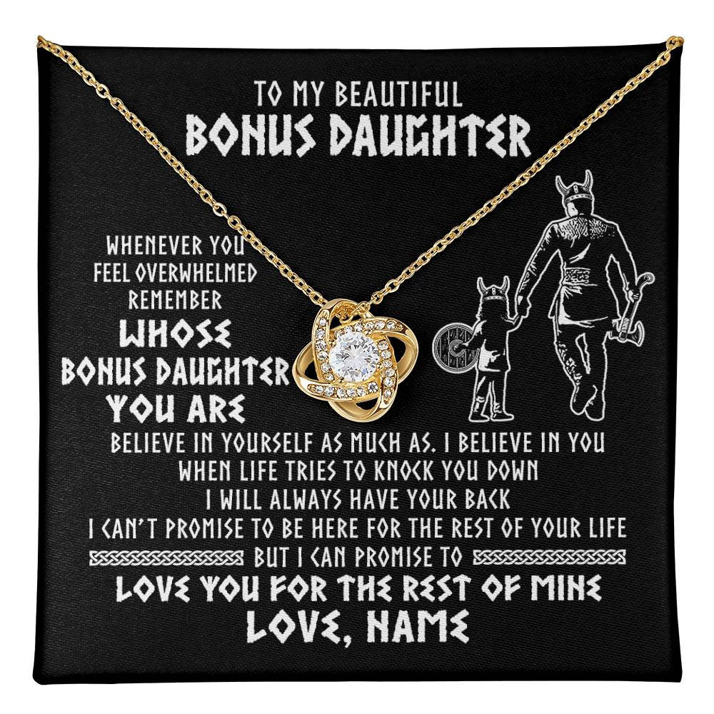 Love Knot Necklace 18K Yellow Gold Finish | 1 | Personalized To My Bonus Daughter Viking Necklace From Step Dad Whenever You Feel Overwhelmed Stepdaughter Birthday Christmas Customized Gift Box Message Card | teecentury