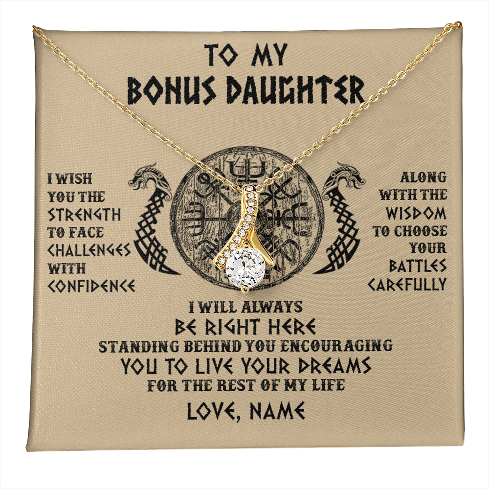 Alluring Beauty Necklace 18K Yellow Gold Finish | 1 | Personalized To My Bonus Daughter Viking Necklace I Wish You The Strength Scandinavian Norse Runes Viking For Women Birthday Customized Gift Box Message Card | teecentury