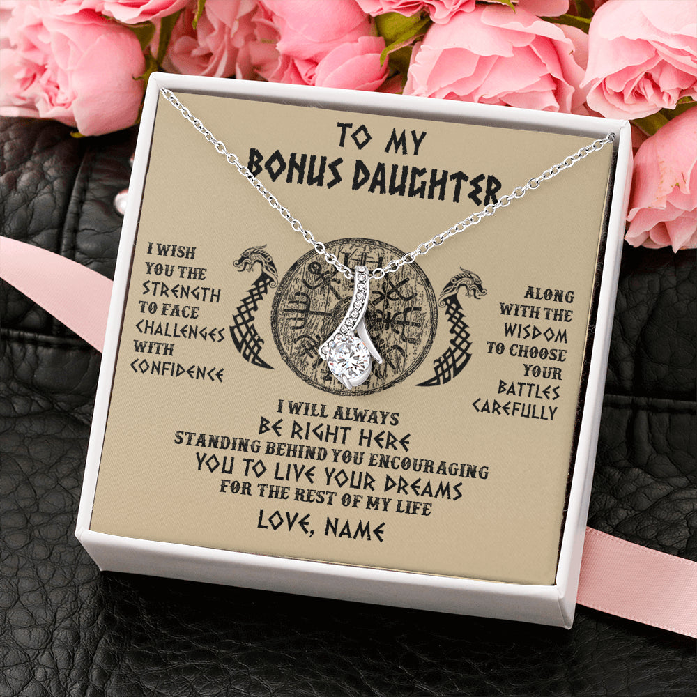 Alluring Beauty Necklace 14K White Gold Finish | 2 | Personalized To My Bonus Daughter Viking Necklace I Wish You The Strength Scandinavian Norse Runes Viking For Women Birthday Customized Gift Box Message Card | teecentury