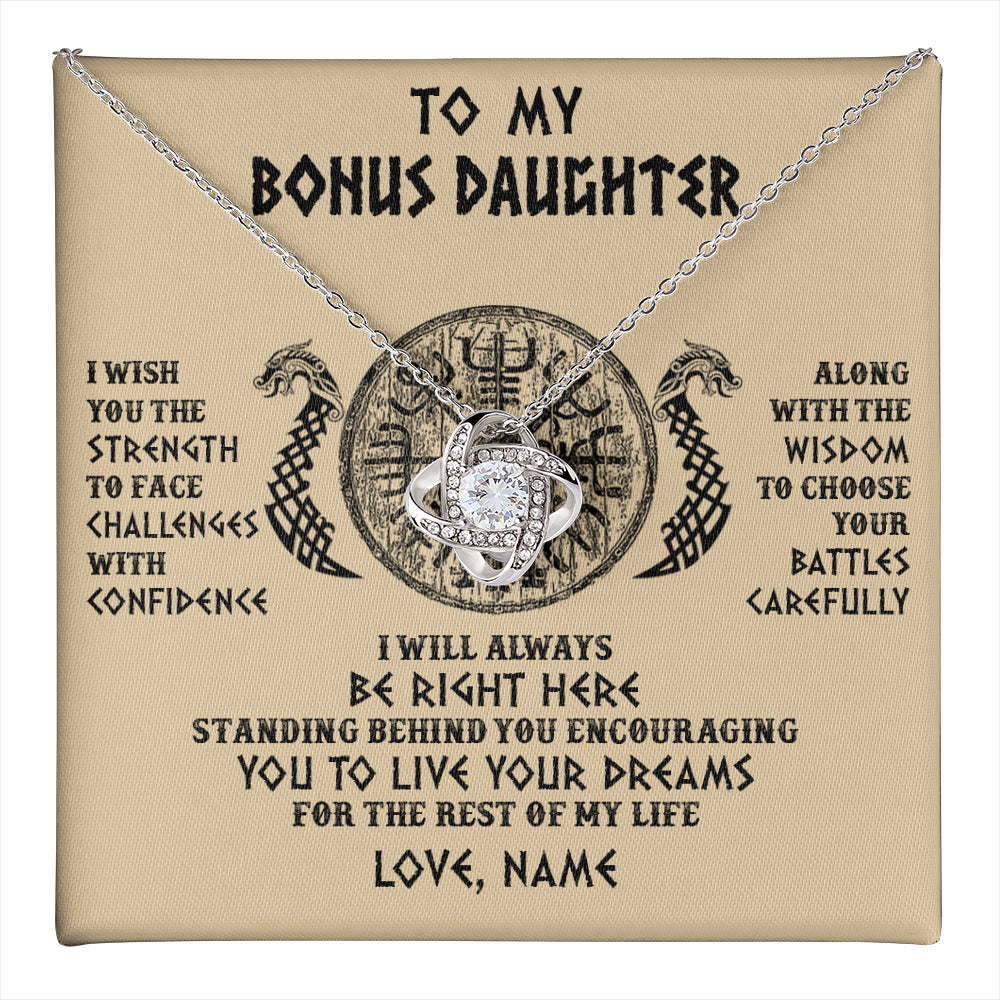 Love Knot Necklace 14K White Gold Finish | 1 | Personalized To My Bonus Daughter Viking Necklace I Wish You The Strength Scandinavian Norse Runes Viking For Women Birthday Customized Gift Box Message Card | teecentury