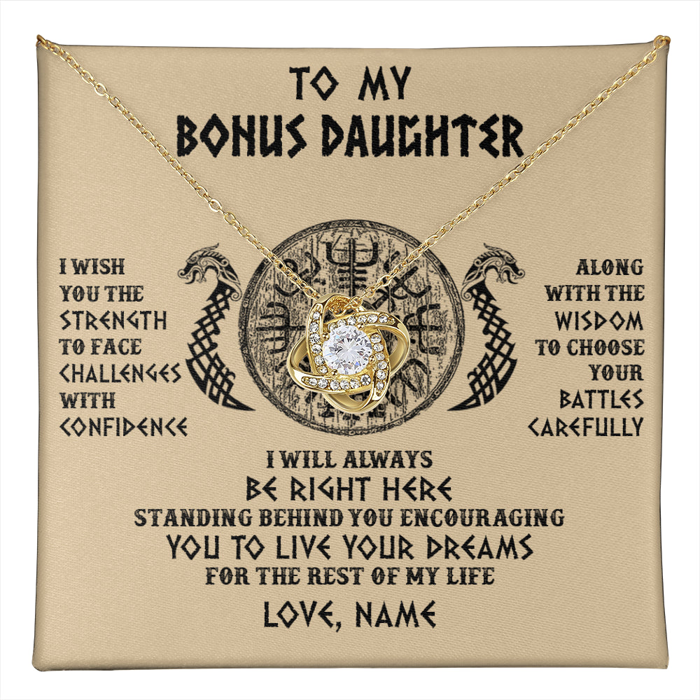 Love Knot Necklace 18K Yellow Gold Finish | 1 | Personalized To My Bonus Daughter Viking Necklace I Wish You The Strength Scandinavian Norse Runes Viking For Women Birthday Customized Gift Box Message Card | teecentury