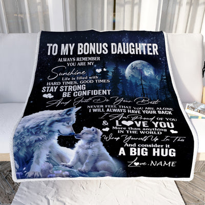 Personalized To My Bonus Daughter Wolf Blanket From Stepmother Always Remember Stepdaughter Birthday Graduation Christmas Customized Fleece Throw Blanket | teecentury
