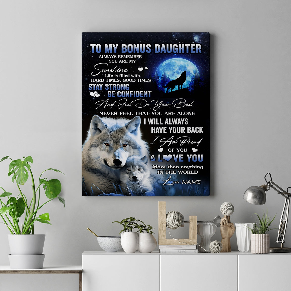 Personalized To My Bonus Daughter Wolf Canvas From Stepmother Always Remember Stepdaughter Birthday Gifts Graduation Christmas Custom Wall Art Print Framed Canvas | teecentury