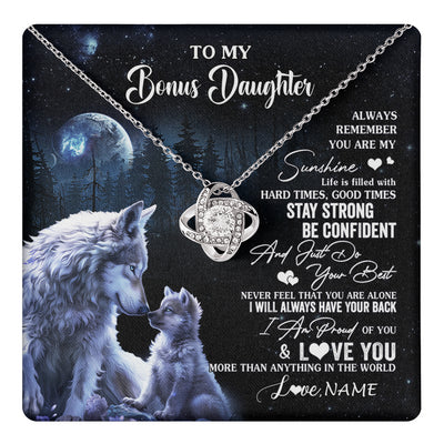 Love Knot Necklace 14K White Gold Finish | 1 | Personalized To My Bonus Daughter Wolf Necklace From Stepmom Stepdad Always Remember Stepdaughter Birthday Christmas Customized Gift Box Message Card | teecentury